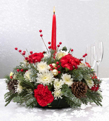 Holiday Centerpiece One Candle from Clifford's where roses are our specialty