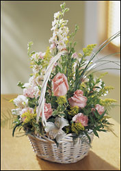Blushing Beauty Basket from Clifford's where roses are our specialty