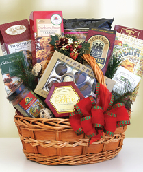 Holiday Bounty Gourmet Basket from Clifford's where roses are our specialty