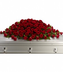 Blooming Red Roses Casket Spray from Clifford's where roses are our specialty