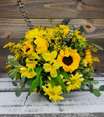 Sunny sunflower Garden Bouquet from Clifford's where roses are our specialty