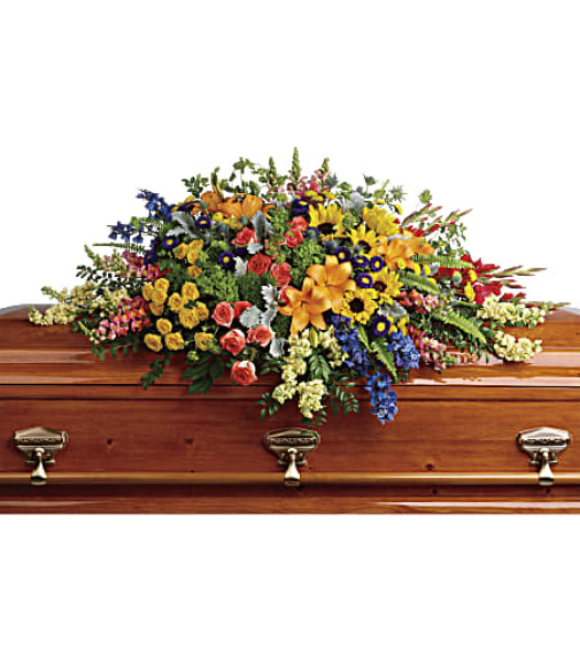 Colorful Reflections Casket Spray from Clifford's where roses are our specialty