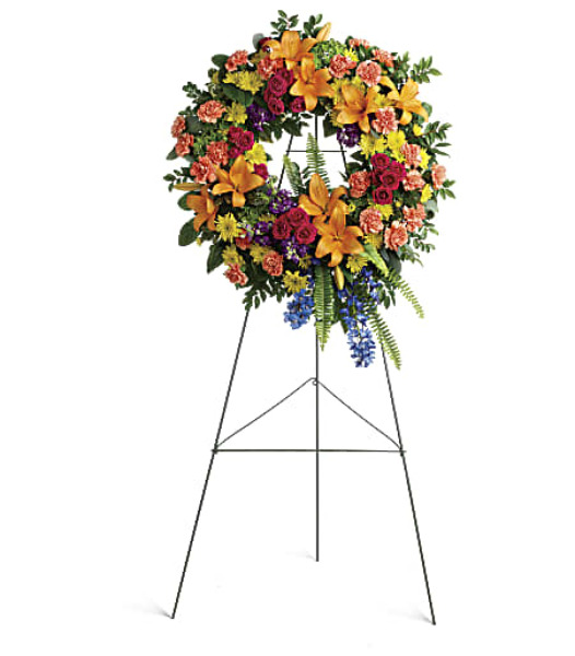 Colorful Serenity Wreath from Clifford's where roses are our specialty