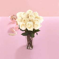 One Dozen White Roses with Vase from Clifford's where roses are our specialty