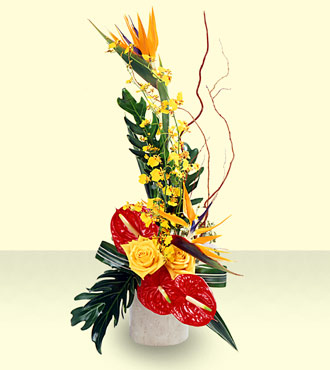 Tropical Bright Arrangement from Clifford's where roses are our specialty
