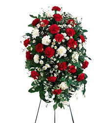 Crimson & White Standing Spray from Clifford's where roses are our specialty