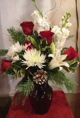Holiday Wishes Arrangement from Clifford's where roses are our specialty